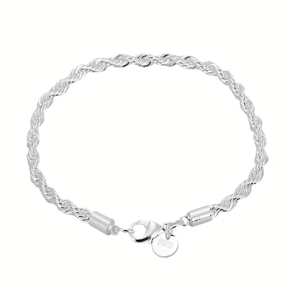 Hot Sale Plated 925 Jewelry European And American Fashion Jewelry Popular Silver Jewelry Wide 4Mm Twist Rope Bracelet