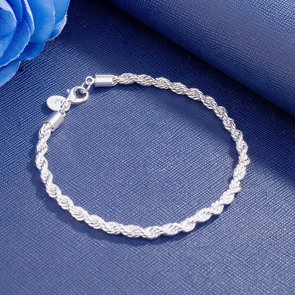 Hot Sale Plated 925 Jewelry European And American Fashion Jewelry Popular Silver Jewelry Wide 4Mm Twist Rope Bracelet