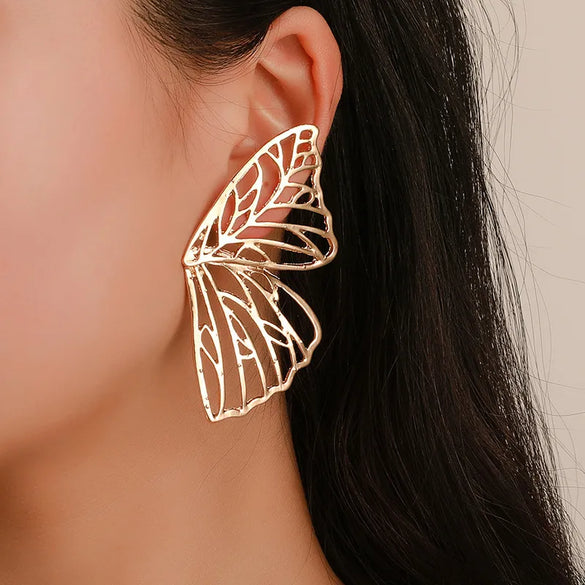 Hot Selling Fashion Exaggerated Metal Hollow Butterfly Earrings