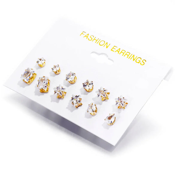 Hot-Selling Geometric Zircon 6 Pairs Of Earrings Set Creative Retro Simple Embedded Diamond Earrings Wholesale Gooddiy
