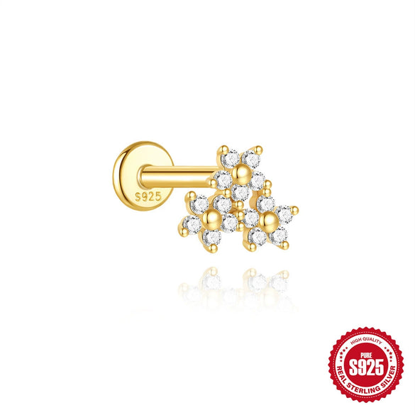 Hotselling Luxury S925 Sterling Silver Clover Tassel Splicing Geometric Cartilage Piercing Earrings With Zirconia Design