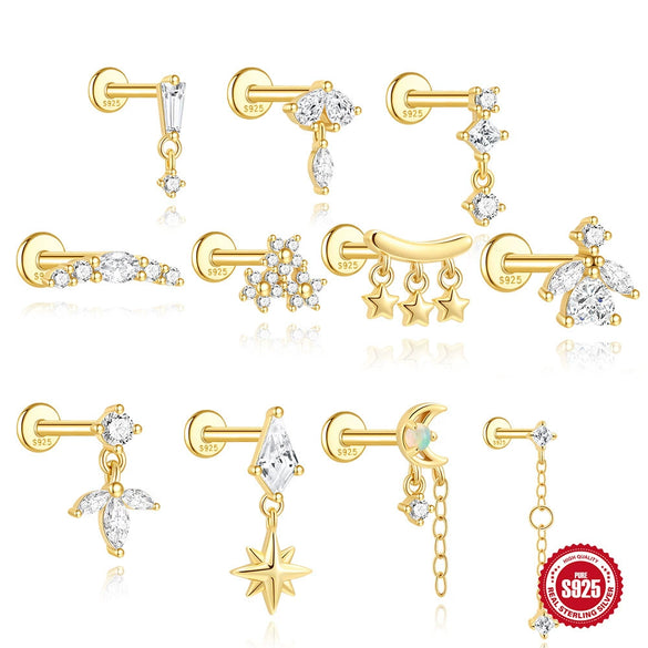 Hotselling Luxury S925 Sterling Silver Clover Tassel Splicing Geometric Cartilage Piercing Earrings With Zirconia Design