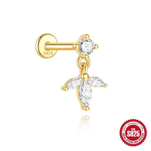 Hotselling Luxury S925 Sterling Silver Clover Tassel Splicing Geometric Cartilage Piercing Earrings With Zirconia Design