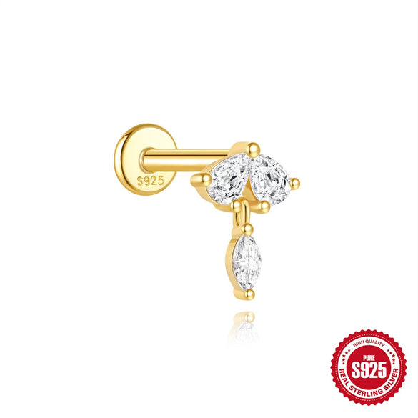 Hotselling Luxury S925 Sterling Silver Clover Tassel Splicing Geometric Cartilage Piercing Earrings With Zirconia Design