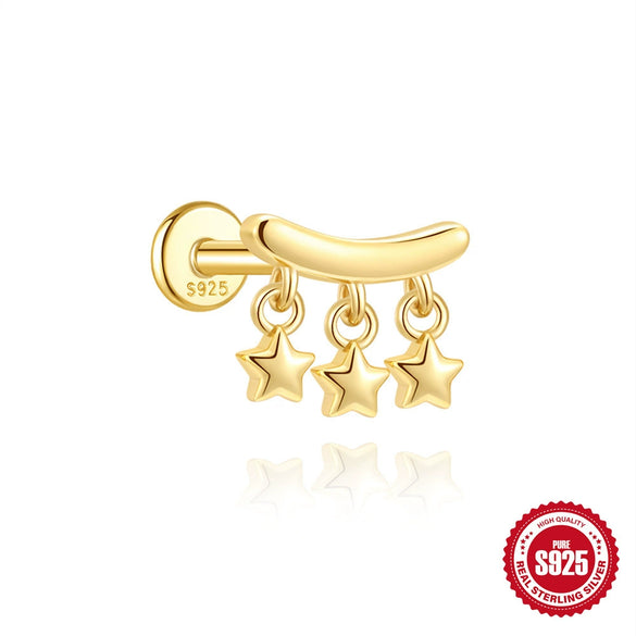 Hotselling Luxury S925 Sterling Silver Clover Tassel Splicing Geometric Cartilage Piercing Earrings With Zirconia Design