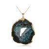 Hotselling Natural Stone Crystal Bud Pendant Electroplated Edge Stripe Color Agate Crystal Cave Original Stone Slice Necklace