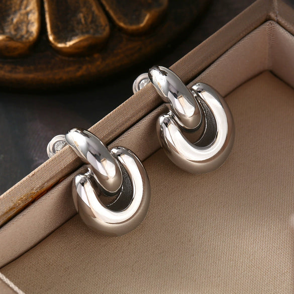 Hotselling Semiround Ring Buckle Ushape Titanium Steel Earrings With Personality Niche Design 18K Goldplated Electroplated For Women