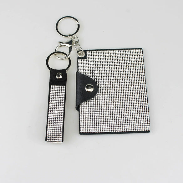 Id Card Holder And Car Key Buckle Diamond Encrusted Fashionable