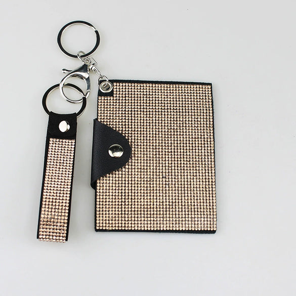 Id Card Holder And Car Key Buckle Diamond Encrusted Fashionable