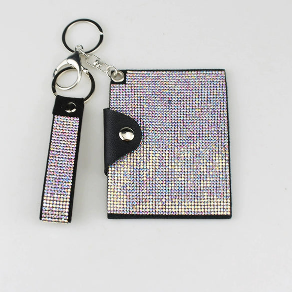 Id Card Holder And Car Key Buckle Diamond Encrusted Fashionable