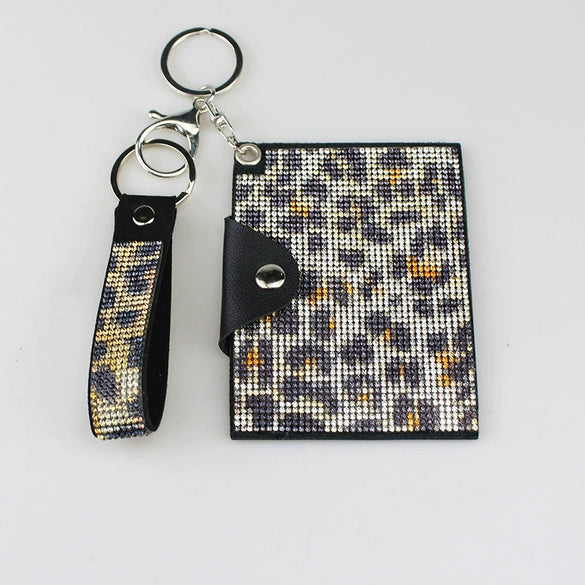Id Card Holder And Car Key Buckle Diamond Encrusted Fashionable