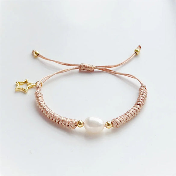 Ig Style Bohemian Star Freshwater Pearl Wax Rope Plating 18k Gold Plated Women'S Bracelets