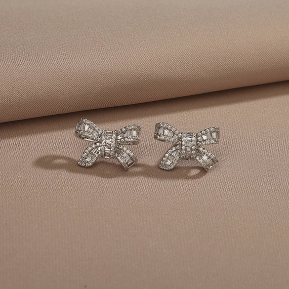 IG Style Bow Knot Alloy Titanium Steel Plating Inlay Zircon Women'S Rings Earrings Necklace