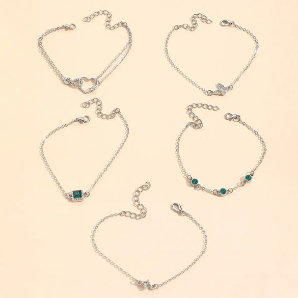 Ig Style Casual Korean Style Heart Shape Butterfly Alloy Inlay Rhinestones Women's Bracelets