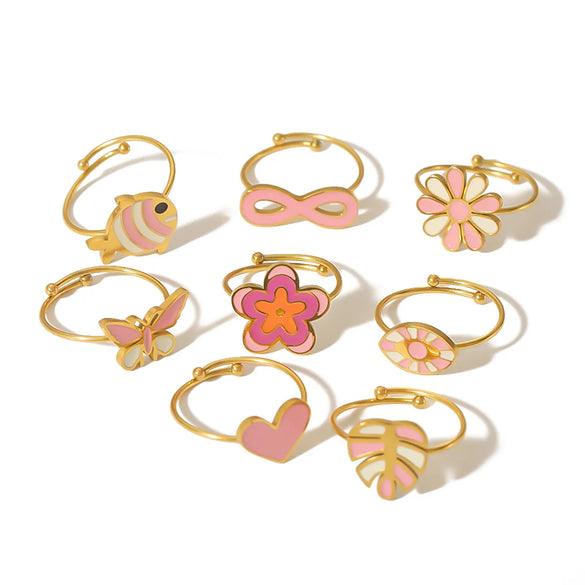 IG Style Cute Classic Style Heart Shape Butterfly Fish 304 Stainless Steel 18K Gold Plated Open Rings In Bulk