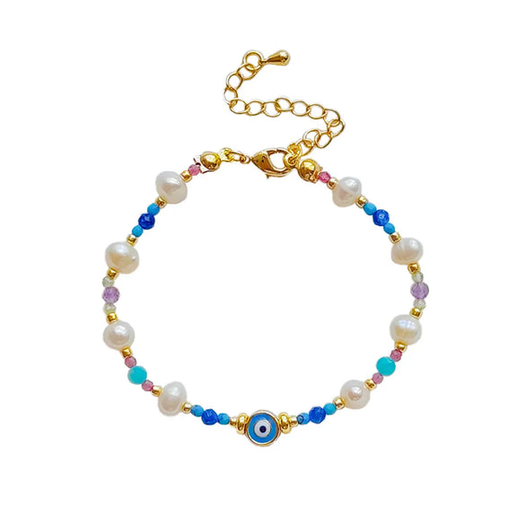 Ig Style Devil's Eye Turquoise Freshwater Pearl Seed Bead Beaded Knitting Plating 18k Gold Plated Women's Bracelets