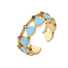 Ig Style Fairy Style Sweet Sector Scallop Copper Enamel Plating Inlay Zircon 18k Gold Plated Open Rings