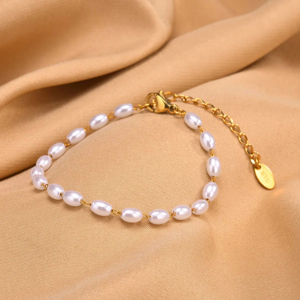 IG Style Geometric 18K Gold Plated 201 Stainless Steel Imitation Pearl Wholesale Bracelets