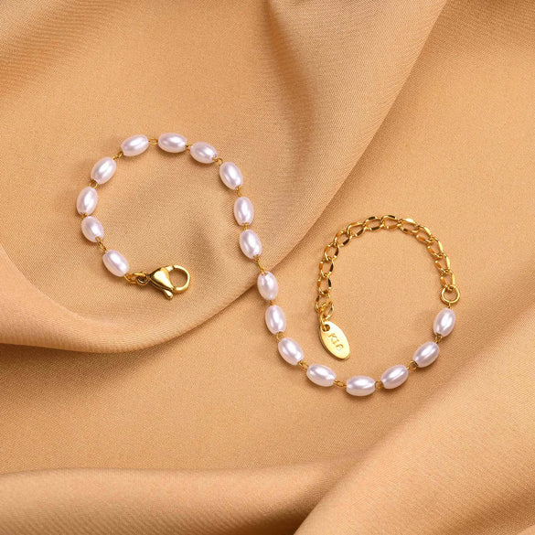 IG Style Geometric 18K Gold Plated 201 Stainless Steel Imitation Pearl Wholesale Bracelets