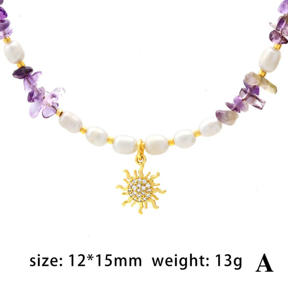Ig Style Geometric Freshwater Pearl Glass Gravel Beaded Inlay Zircon Necklace