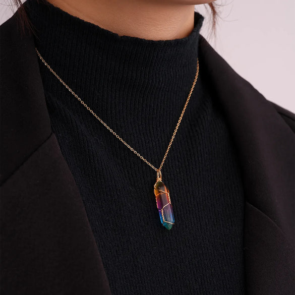 Ig Style Handmade Simple Style Geometric Stainless Steel Natural Stone Pendant Necklace