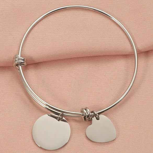 IG Style Korean Style Customization Laser Engraving Heart Shape 304 Stainless Steel 18K Gold Plated Rose Gold Plated Bangle In Bulk