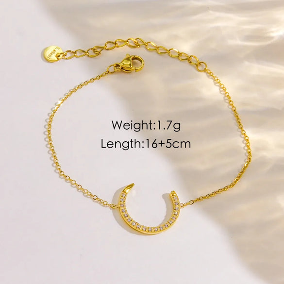 IG Style Luxurious Modern Style Pentagram Circle Moon 304 Stainless Steel 14K Gold Plated Shell Zircon Bracelets In Bulk
