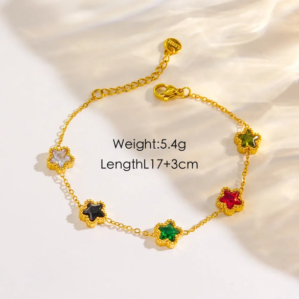 IG Style Luxurious Modern Style Pentagram Circle Moon 304 Stainless Steel 14K Gold Plated Shell Zircon Bracelets In Bulk