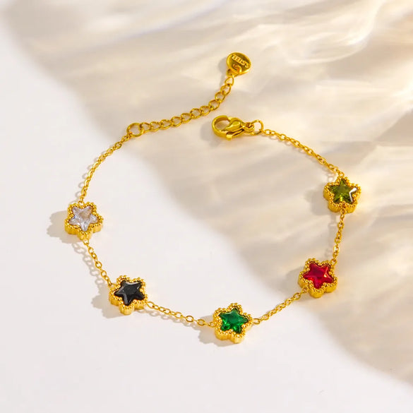 IG Style Luxurious Modern Style Pentagram Circle Moon 304 Stainless Steel 14K Gold Plated Shell Zircon Bracelets In Bulk