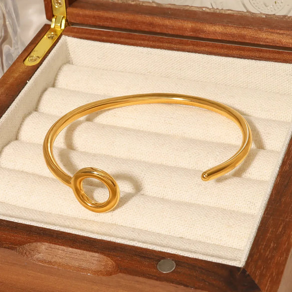 IG Style Simple Style C Shape Circle Round 304 Stainless Steel 18K Gold Plated Bangle In Bulk