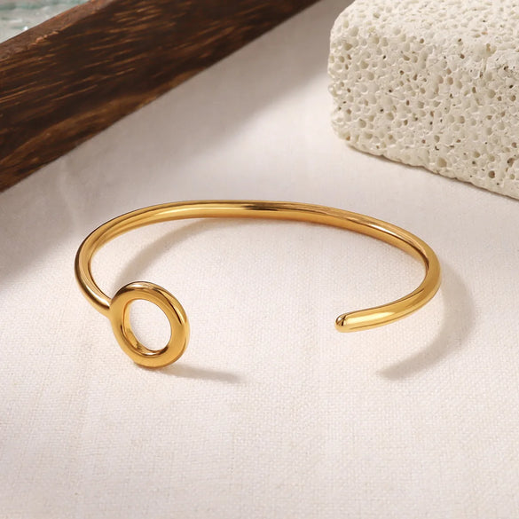 IG Style Simple Style C Shape Circle Round 304 Stainless Steel 18K Gold Plated Bangle In Bulk