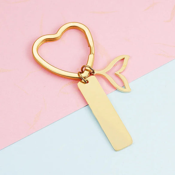 1 Piece IG Style Simple Style Customization Laser Engraving Fish Tail Stainless Steel Polishing Plating 18K Gold Plated Bag Pendant Keychain