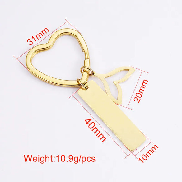 1 Piece IG Style Simple Style Customization Laser Engraving Fish Tail Stainless Steel Polishing Plating 18K Gold Plated Bag Pendant Keychain