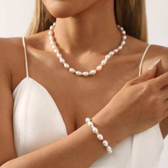 IG Style Simple Style Geometric Imitation Pearl Seed Bead Beaded Women'S Bracelets Necklace