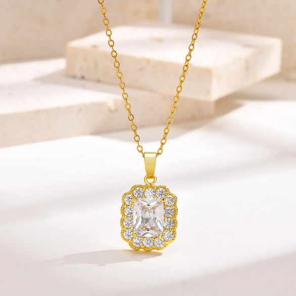 201 Stainless Steel Copper Alloy IG Style Simple Style Plating Inlay Geometric Zircon Pendant Necklace