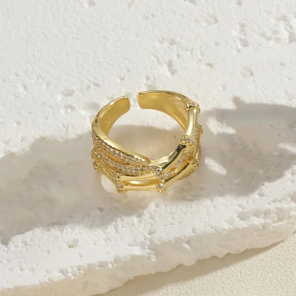 Ig Style Star Copper Asymmetrical Plating Inlay Zircon 14k Gold Plated Open Rings