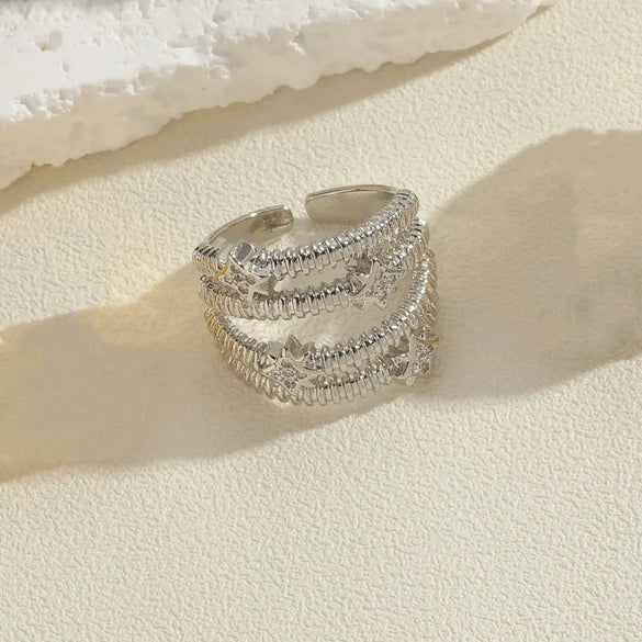 Ig Style Star Copper Asymmetrical Plating Inlay Zircon 14k Gold Plated Open Rings