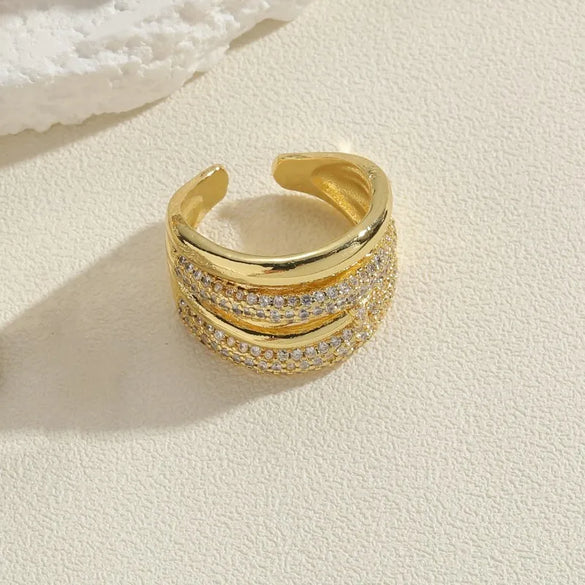 Ig Style Star Copper Asymmetrical Plating Inlay Zircon 14k Gold Plated Open Rings