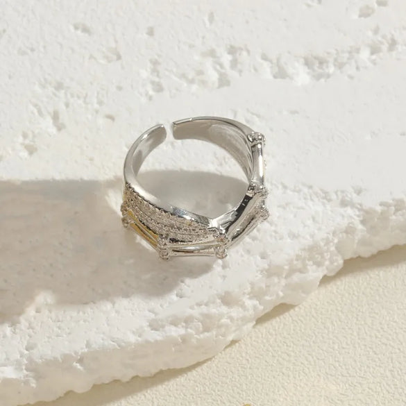 Ig Style Star Copper Asymmetrical Plating Inlay Zircon 14k Gold Plated Open Rings