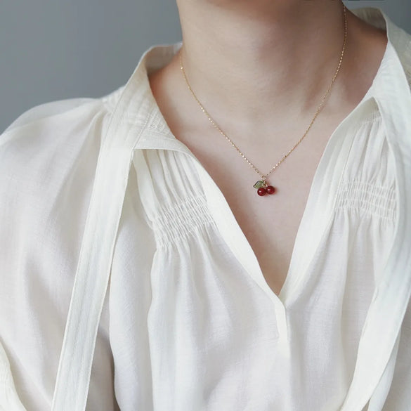 Ig Style Sweet Cherry Titanium Steel Plating 18k Gold Plated Pendant Necklace