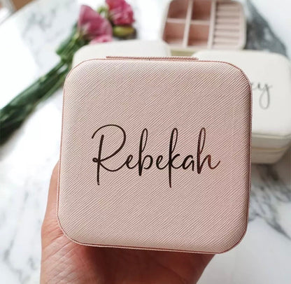 Travel Jewelry Case, Personalized Bridesmaid Proposal Gift, Bridal Party Gifts, leather travel jewelry box, Initials & Name Travel Case,