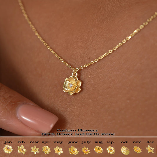 Birth flower necklace, Birth month necklace, Dainty flower necklace, Birthday gift, Anniversary gift, Tiny jewelry, Floral jewelry, AU68