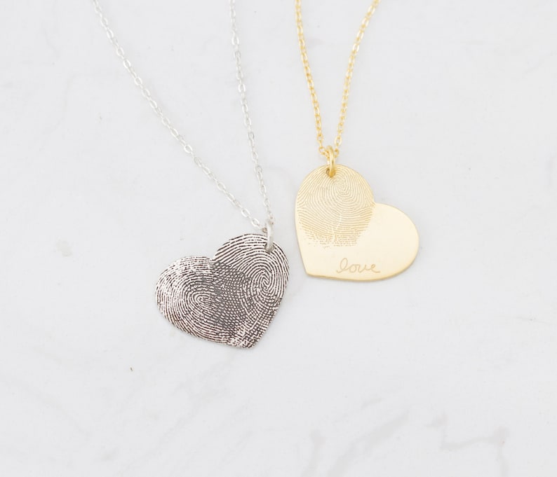 Custom Fingerprint Necklace • Heart Charm Fingerprint Necklace • Custom Handwriting Jewelry • Gift for Her • Gift for Grandma • NM32