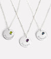 Disc Birthstone Necklace, Name Necklace, Personalized Bridesmaid Necklace, Engraved Gemstone Disk Necklace, Custom Name Necklace nameplate