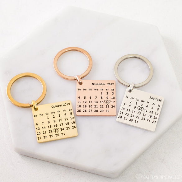 Custom Calendar Keychain • Save The Date Keychain • Wedding Date Pendant • Fiancé Gift • Anniversary Gift • Push Present For New Mom