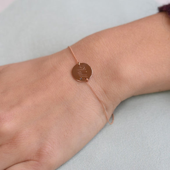 Black Diamond Personalized Gold Bracelet | Engraved Gold Bracelet with Black Diamond | Black Diamond Bracelet with Letter in 14k Gold