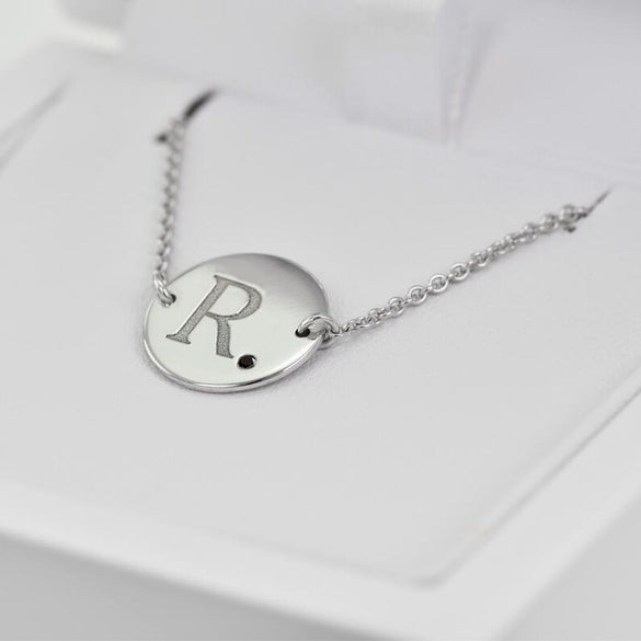 Black Diamond Personalized Gold Bracelet | Engraved Gold Bracelet with Black Diamond | Black Diamond Bracelet with Letter in 14k Gold