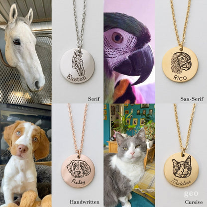 Custom Engraved Pets Portrait Necklaces With Pet Photos And Names