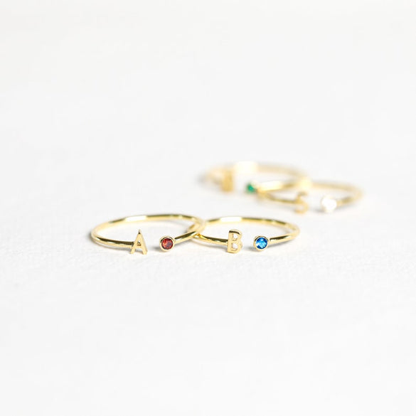 Initial Birthstone Ring • Letter Ring by Caitlyn Minimalist • Mothers Ring • Birthday Gifts • Personalized Christmas Gifts • RM74F39