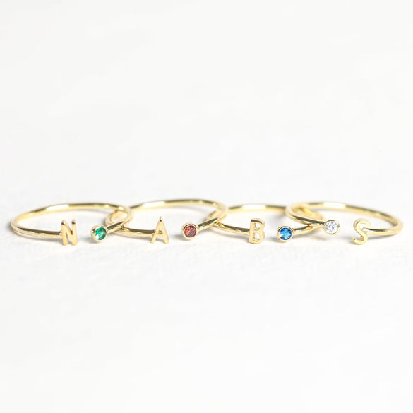 Initial Birthstone Ring • Letter Ring by Caitlyn Minimalist • Mothers Ring • Birthday Gifts • Personalized Christmas Gifts • RM74F39